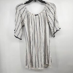 Lavender Sky White & Navy Stripe Dress Women's Small Crochet Sleeve Hem